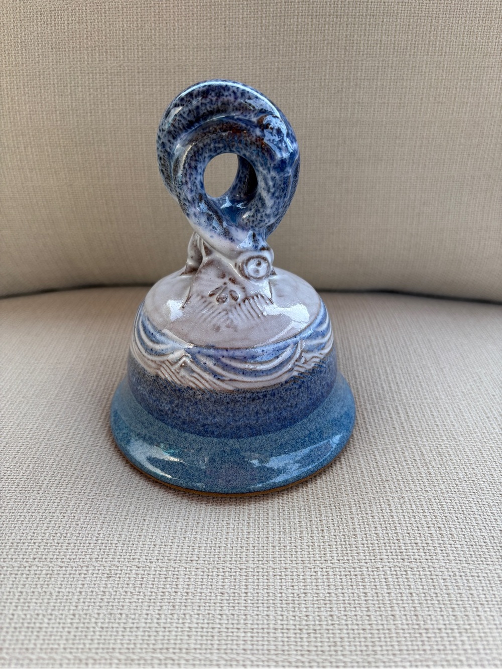 Penway Pottery Handcrafted Blue Studio Art Bell signed by Ed Kirk